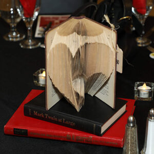 A centerpiece from Fully Booked, showcasing the book-art sold at the event benefitting the center.