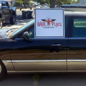 A donated car with The Write Place logo placed on it.